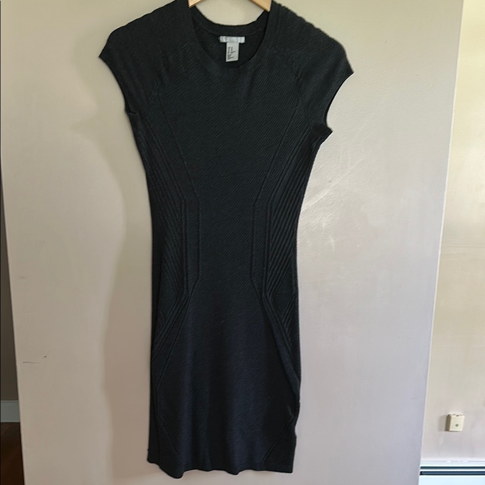 H&M Black Sheath Midi Dress V-Neck Cap Sleeve